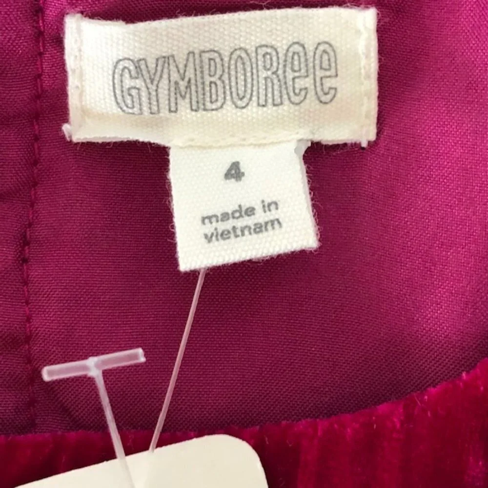 GYMBOREE Deep Pink Flutter Sleeve Velour Dress Girls 4